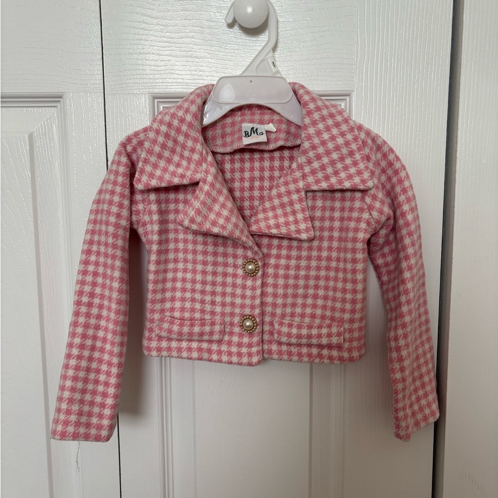 BMG Kids Pink Houndstooth Blazer Set